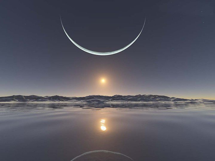 Sunrise at the North Pole with the moon.jpg